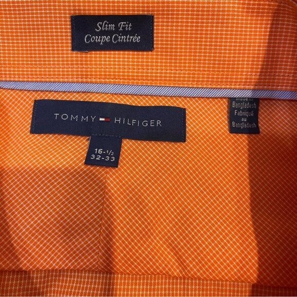 Tommy Hilfiger Slim Fit Orange 100% Cotton Button Down Shirt Size 16.5 - Picture 2 of 15